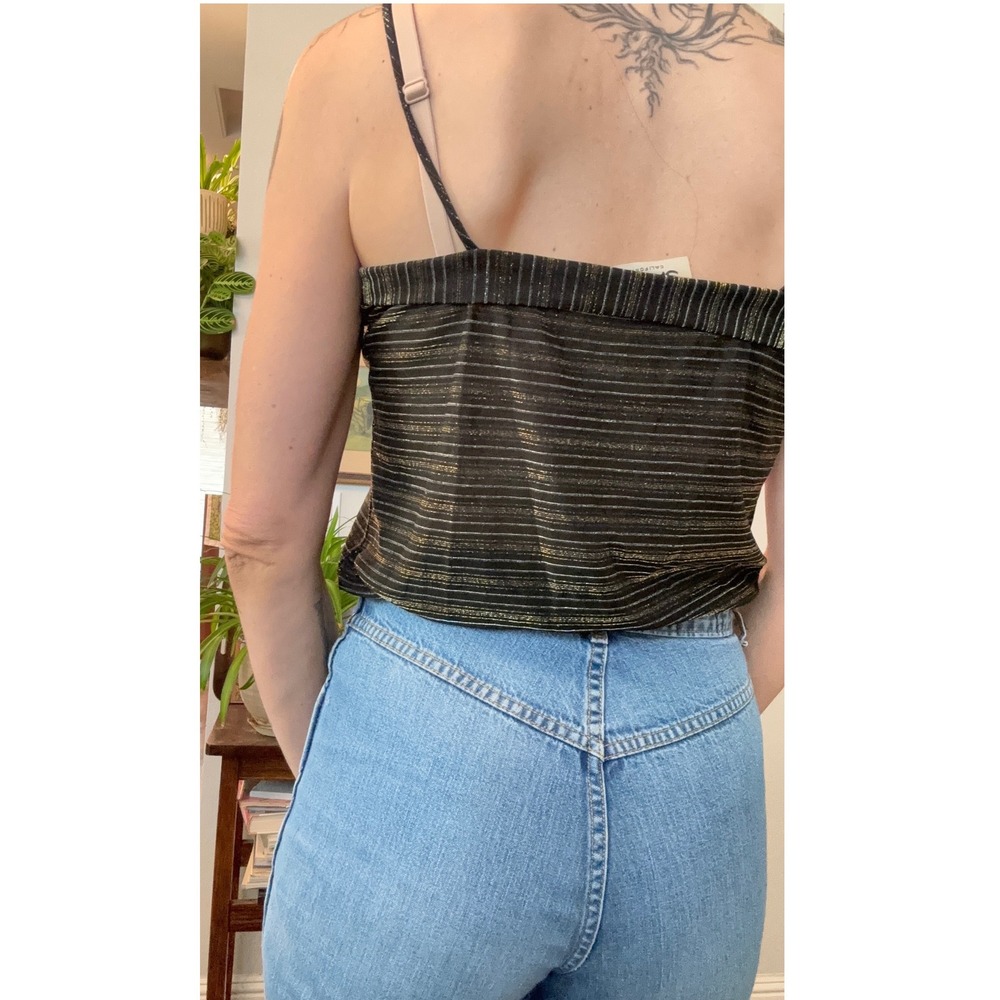 Vintage 70s Black Gold Metallic Pinstripe Camisole Cami Sauci California Top - Picture 4 of 8